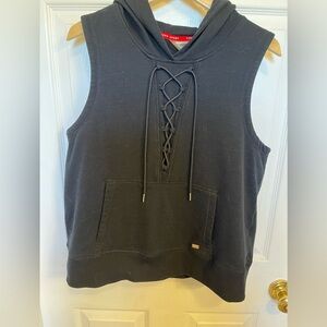 Black Sleeveless Hoodie with Lace-Up Front by Tommy Hilfiger